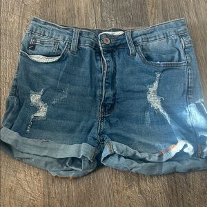 KanCan Blue Distressed Jean Shorts with Frayed Hem